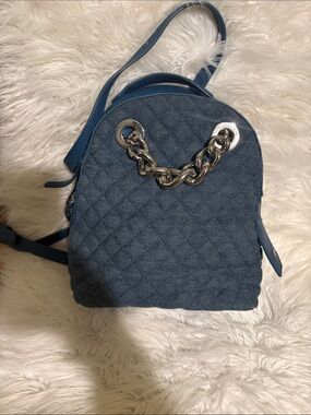 Quilted Blue Mini Backpack Handbag medium size